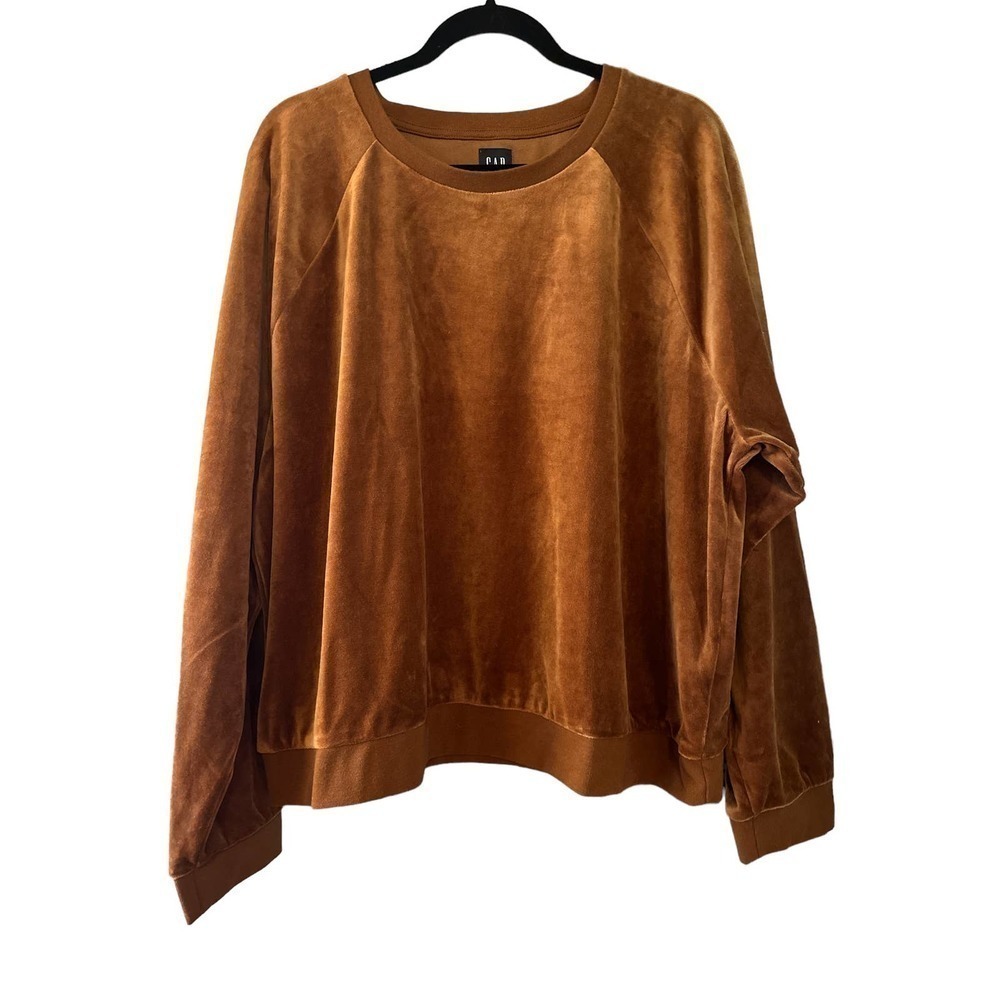 Gap Velour Crew Neck Sweatshirt in Bright Brown Size XXL NWT - Picture 3 of 7